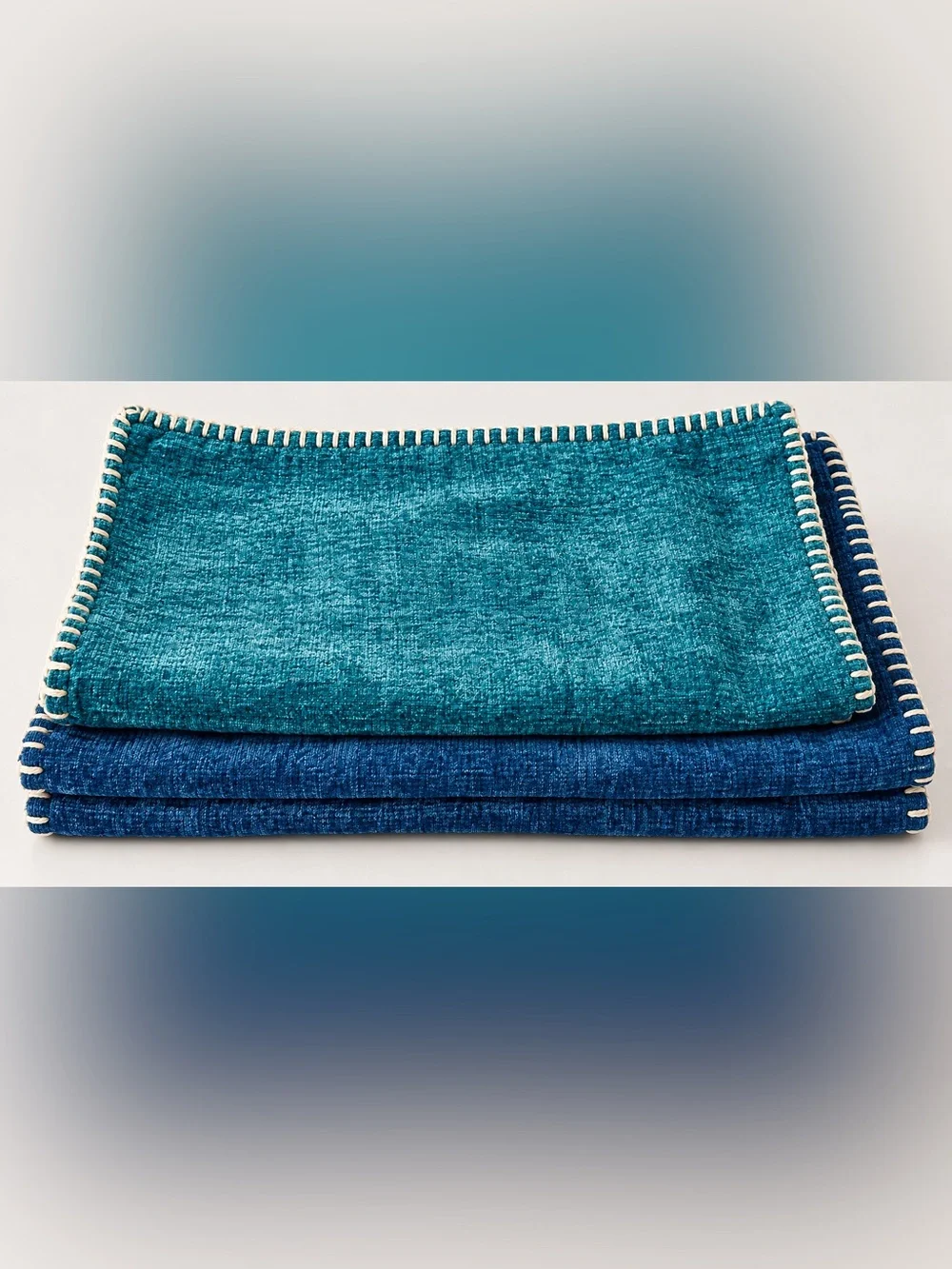 MIULEE Chenille Throw Pillow Covers Set of 4 Blue Teal 18x18 & 16x16